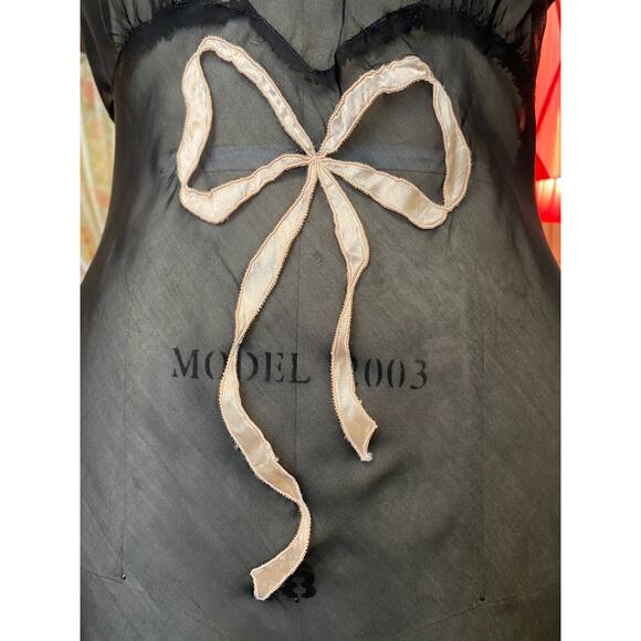 vintage 1930s sheer black bias cut nightgown hearts and bow m/l boudior pin up - Picture 4 of 11